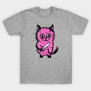 Bad Pink Cat With A Knife T-Shirt